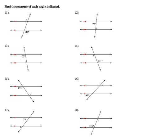 Finding the Measure of Each Angle Indicated Worksheet